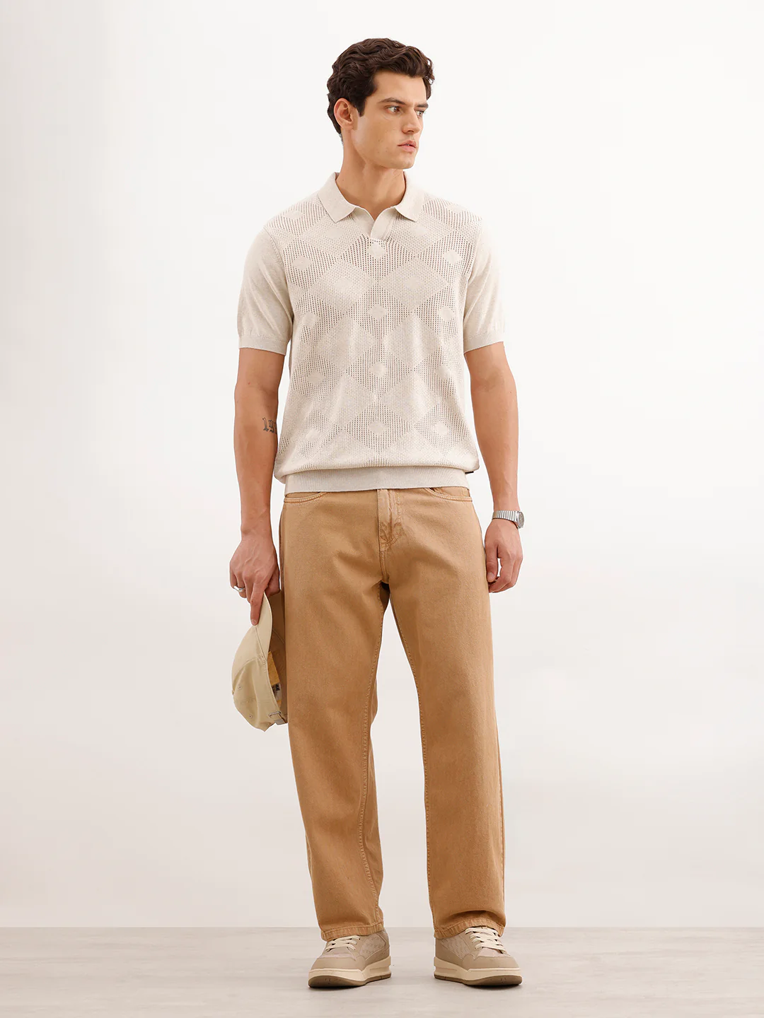 Textured Slim Fit T-Shirt  | Ecru - Image 2