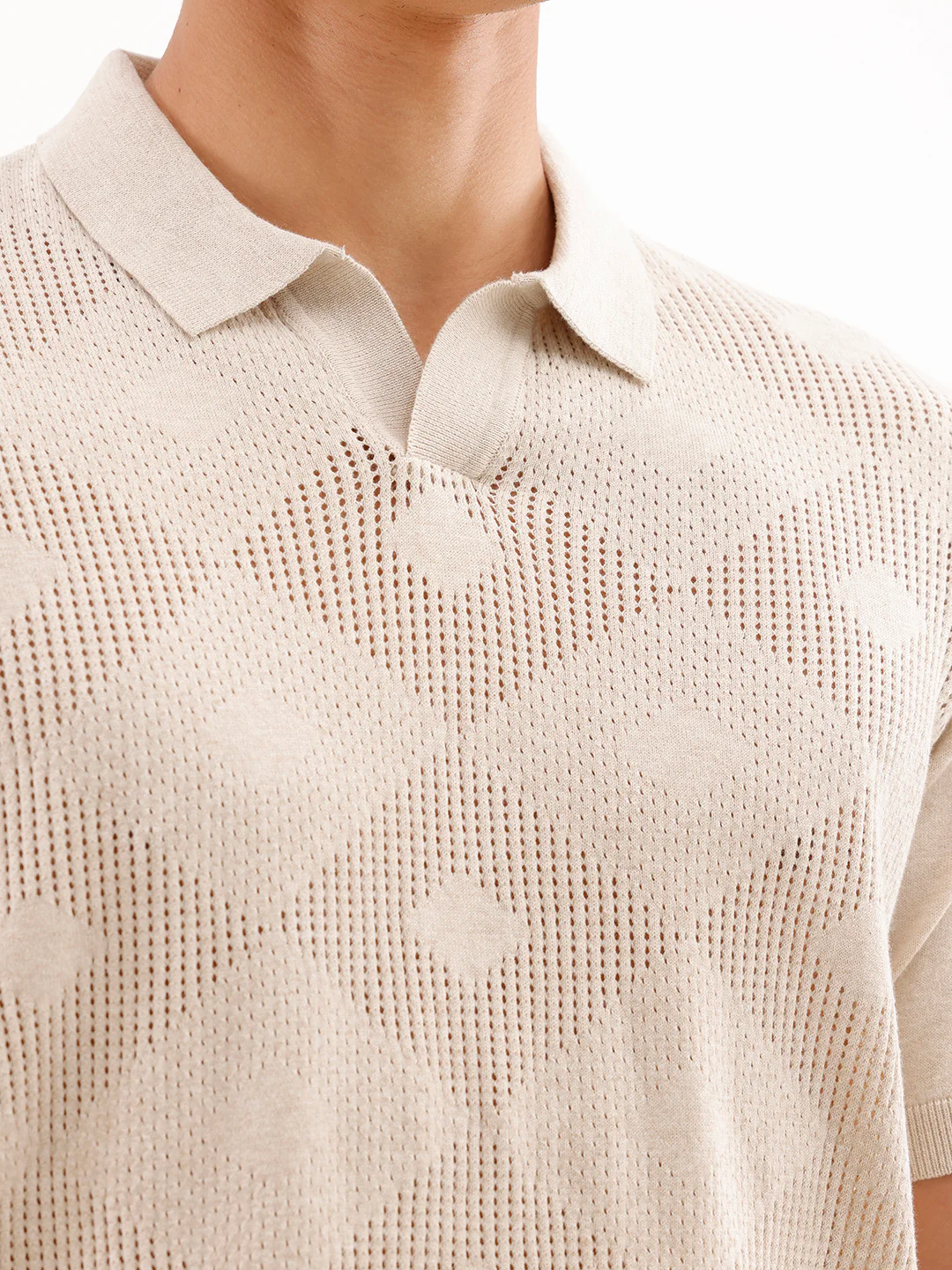 Textured Slim Fit T-Shirt  | Ecru - Image 5