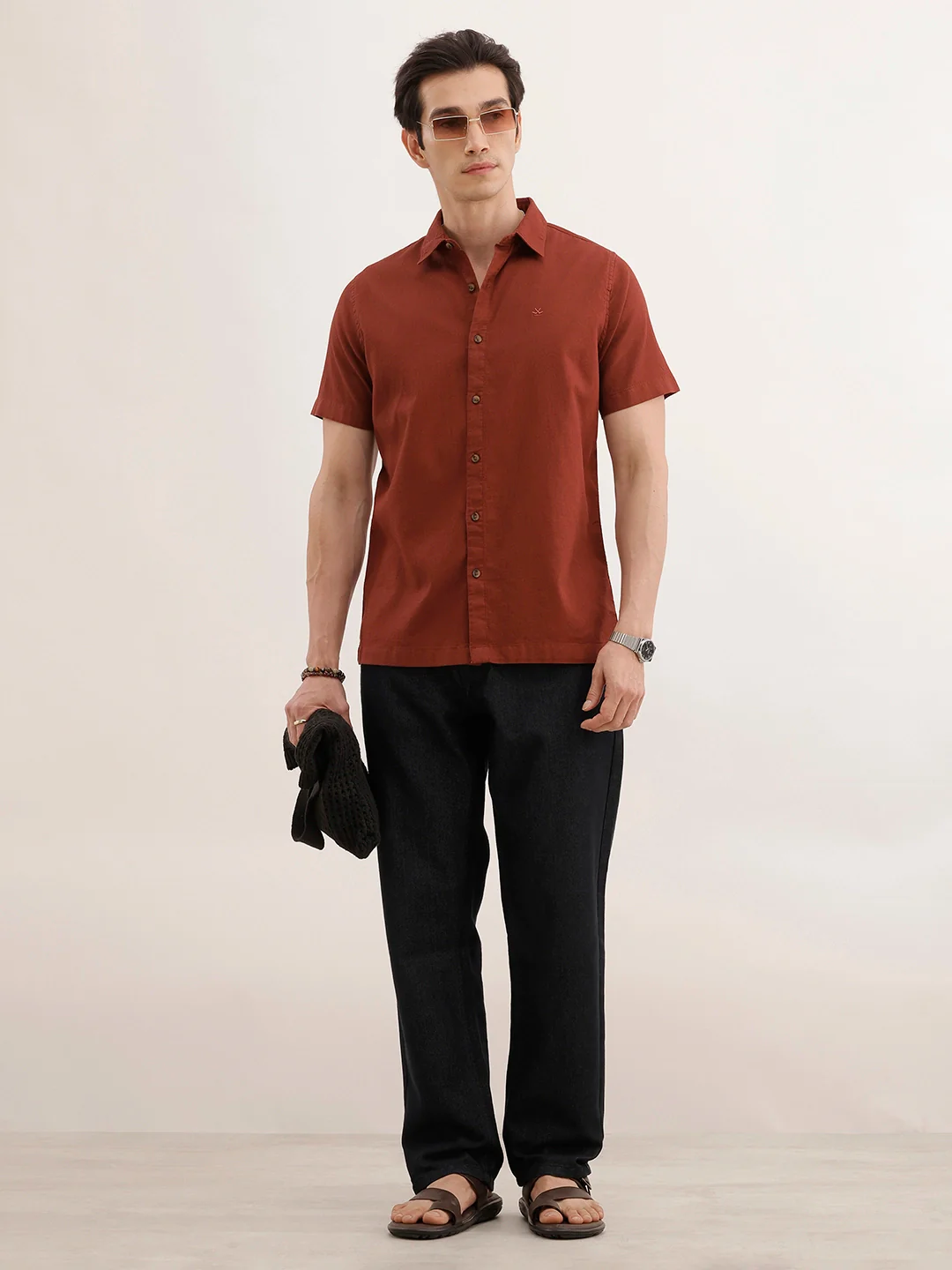Textured Solid Regular Fit Shirt | Brown - Image 2