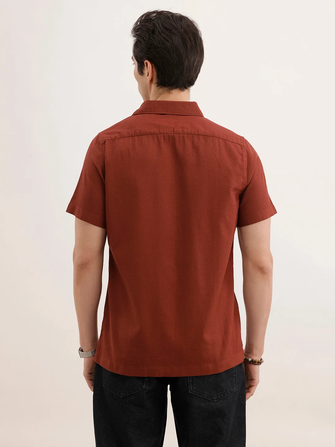 Textured Solid Regular Fit Shirt | Brown - Image 3