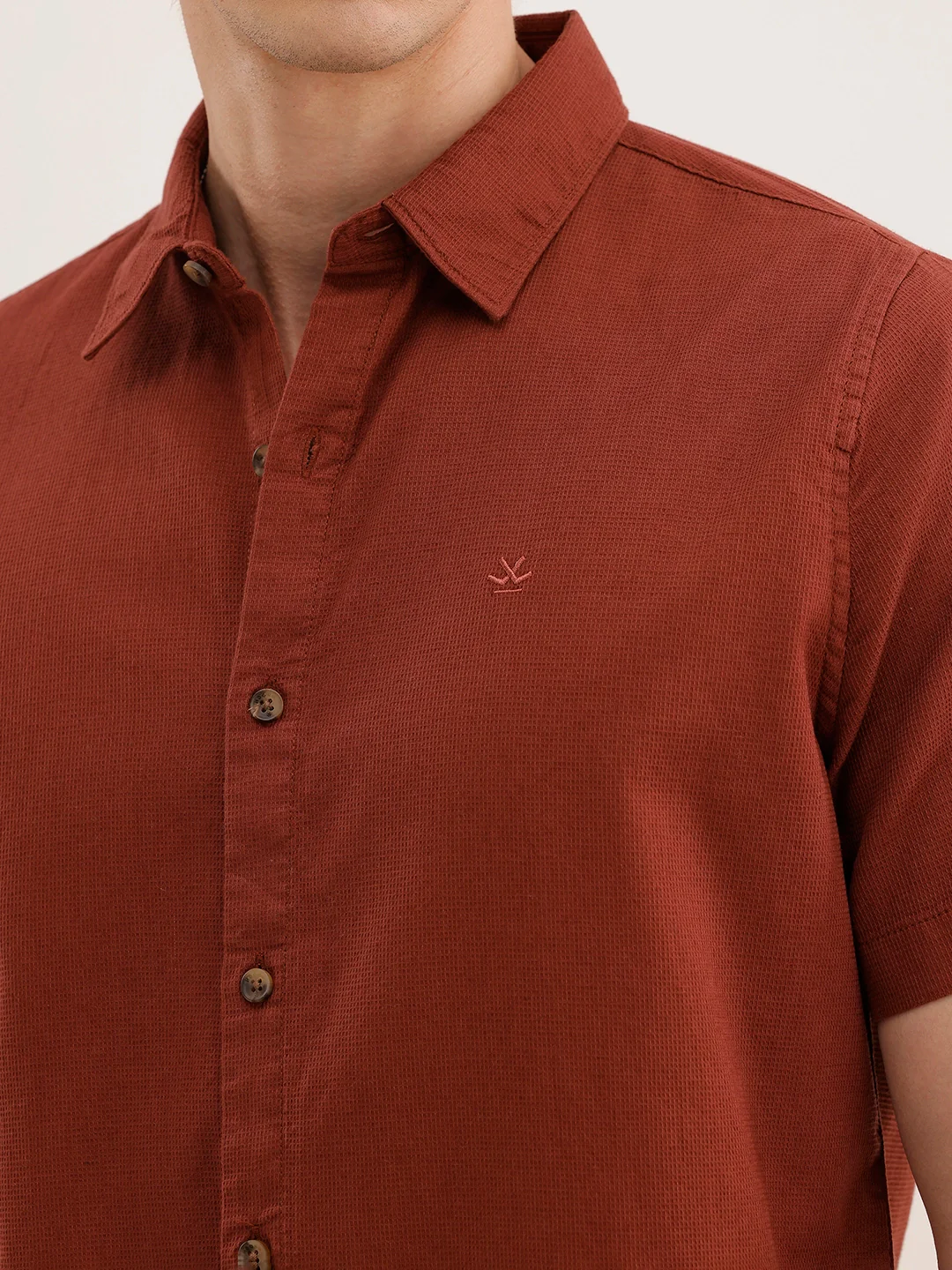 Textured Solid Regular Fit Shirt | Brown - Image 5