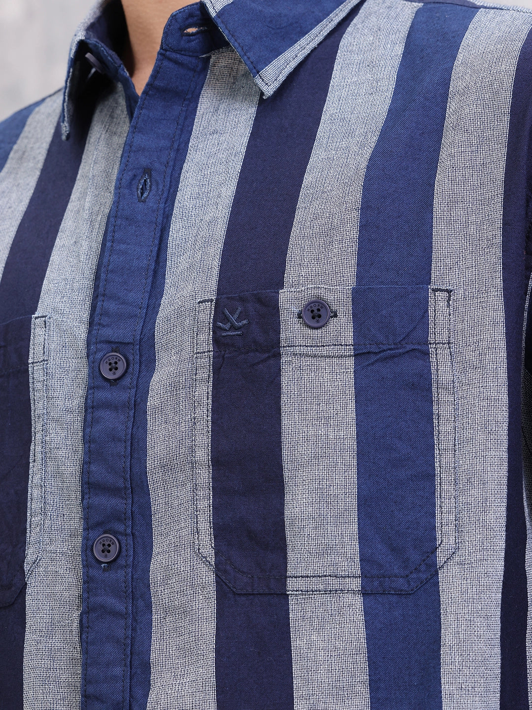 Textured Striped Cotton Shirt | Blue - Image 4