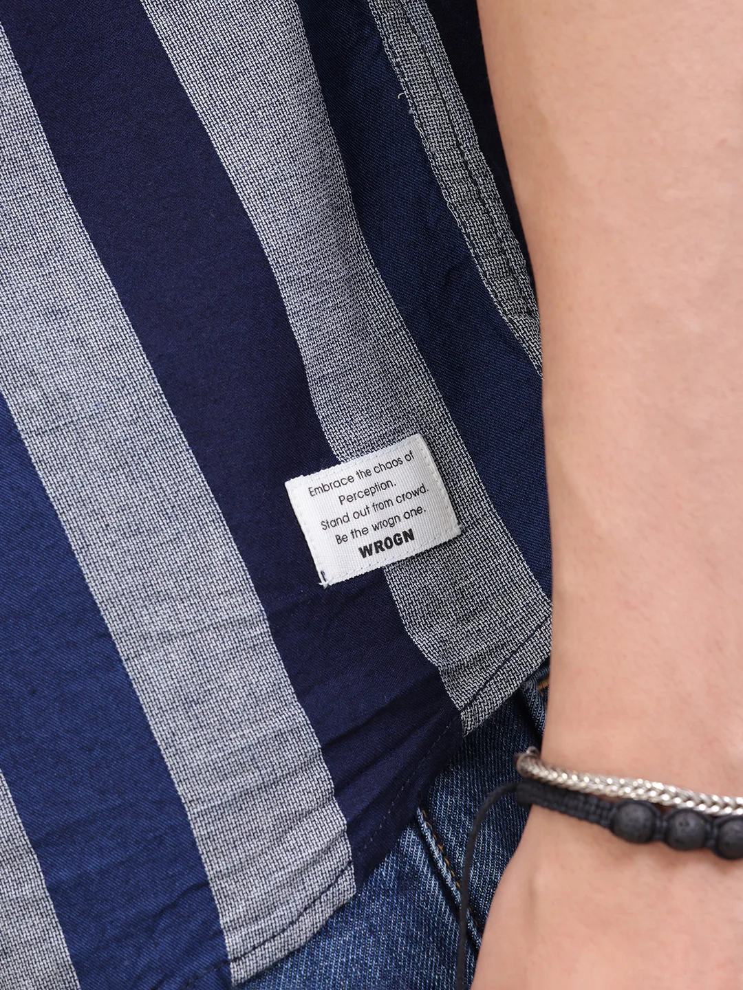 Textured Striped Cotton Shirt | Blue - Image 5