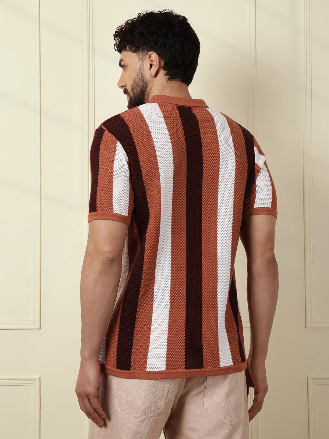 Flat Knit Striped Polo | Rust - Image 3