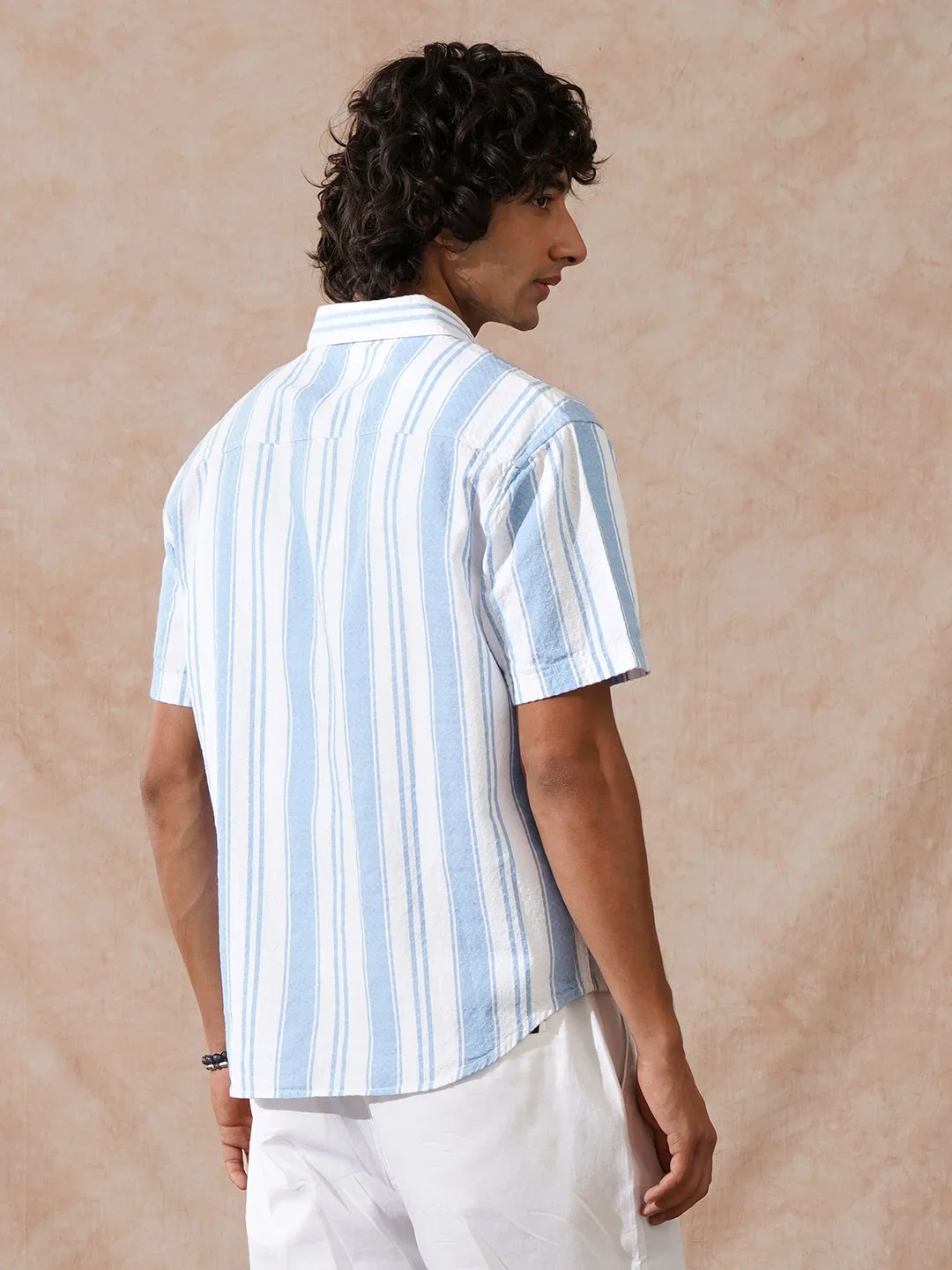 Textured Stripes Comfort Fit Shirt | Blue - Image 4