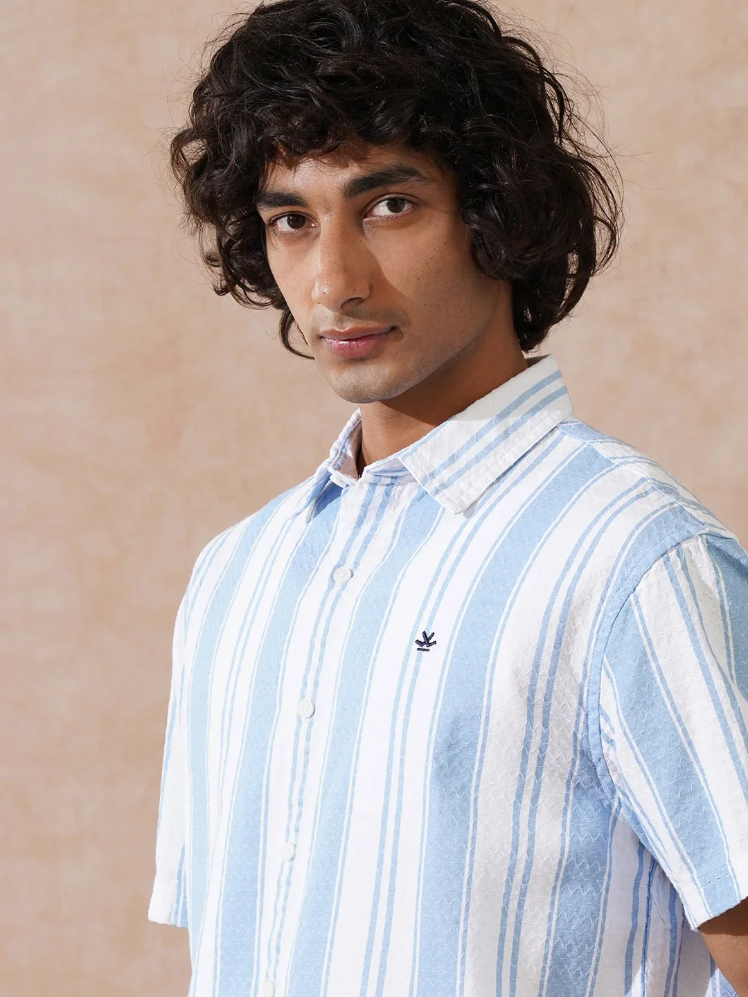 Textured Stripes Comfort Fit Shirt | Blue - Image 6