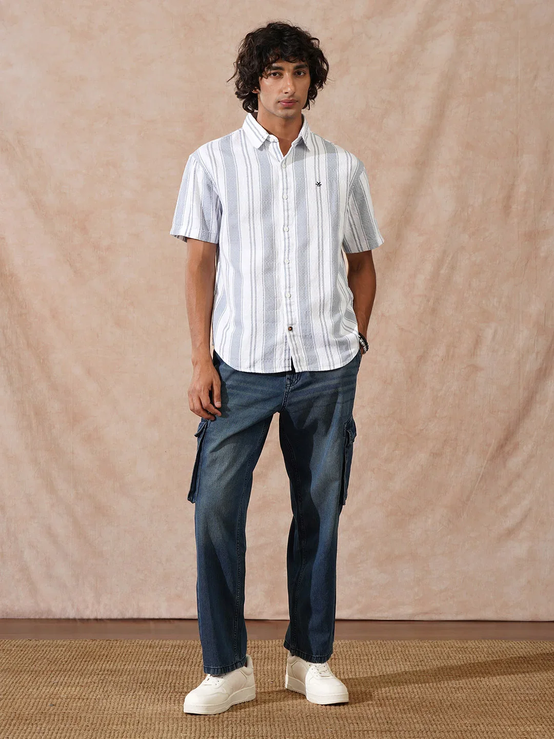 Textured Stripes Comfort Fit Shirt | Grey - Image 3