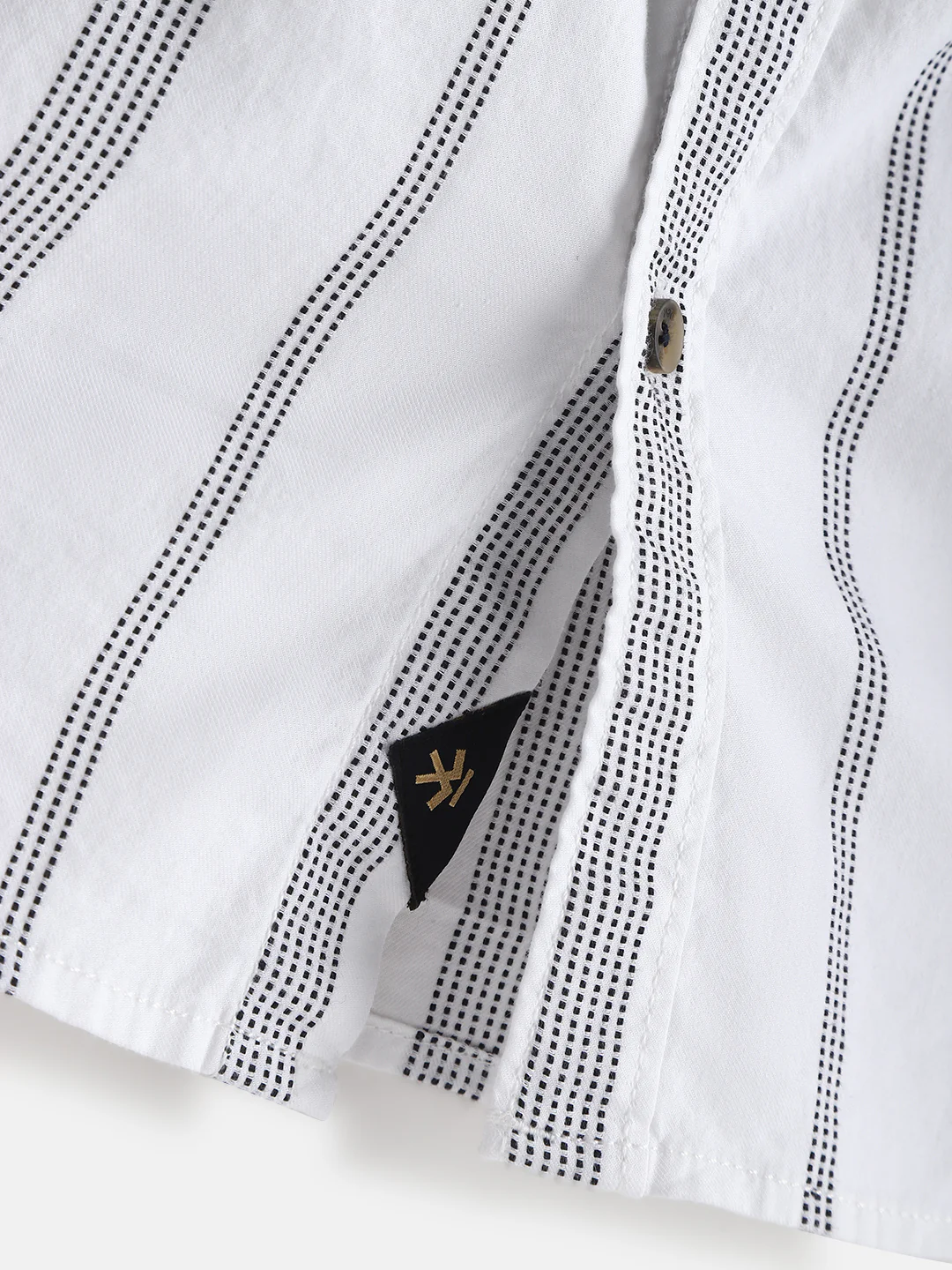 Textured Stripes Cotton Shirt | White - Image 5