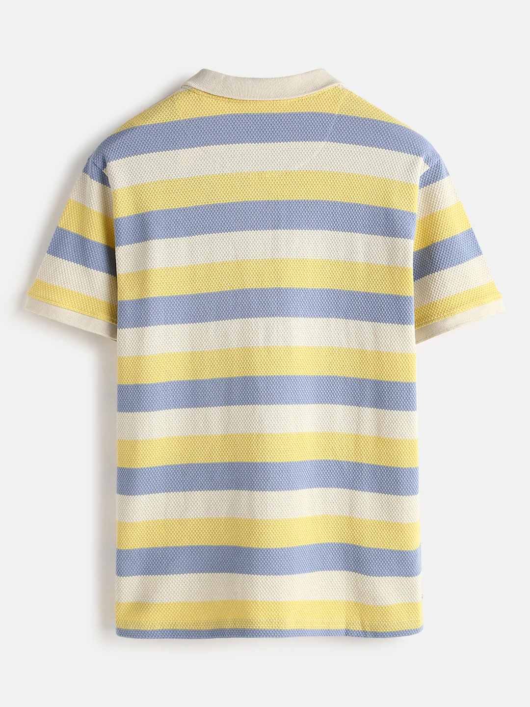 Textured Stripes Yarn Dyed Polo T-Shirt | Off White - Image 3