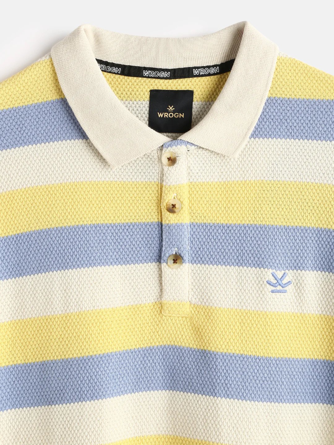 Textured Stripes Yarn Dyed Polo T-Shirt | Off White - Image 4