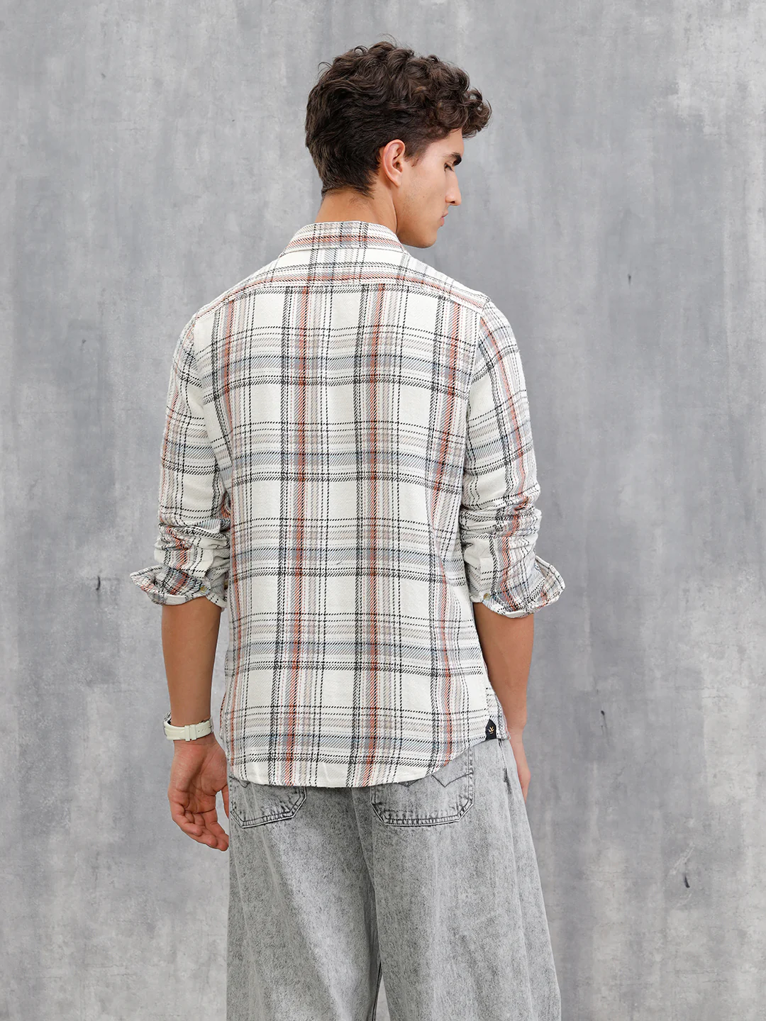 Textured Utility Check Shirt In Slim Fit | White - Image 3