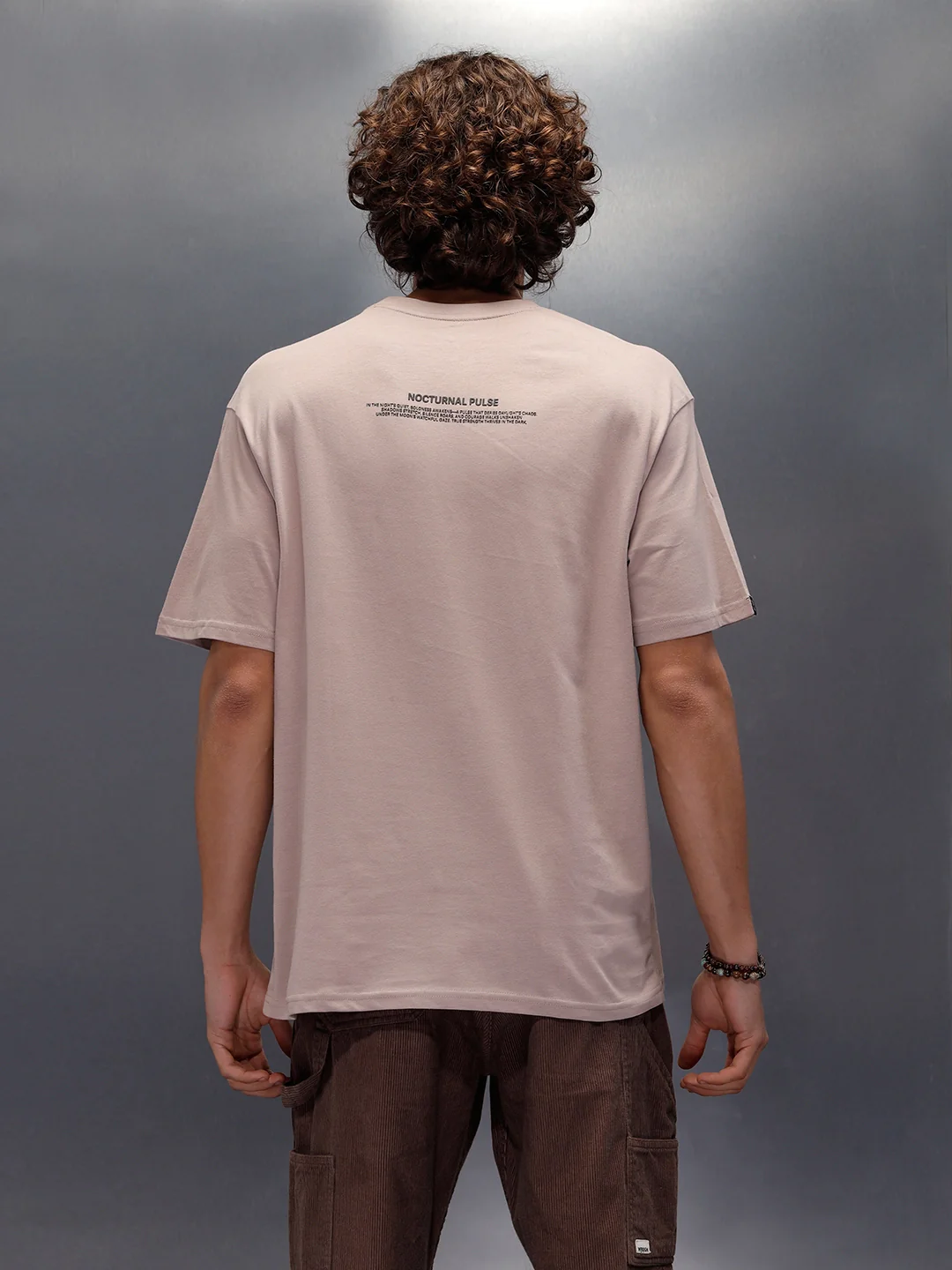 Thread-Detailed Crew Neck Oversized Tee With Back Print | Brown - Image 3
