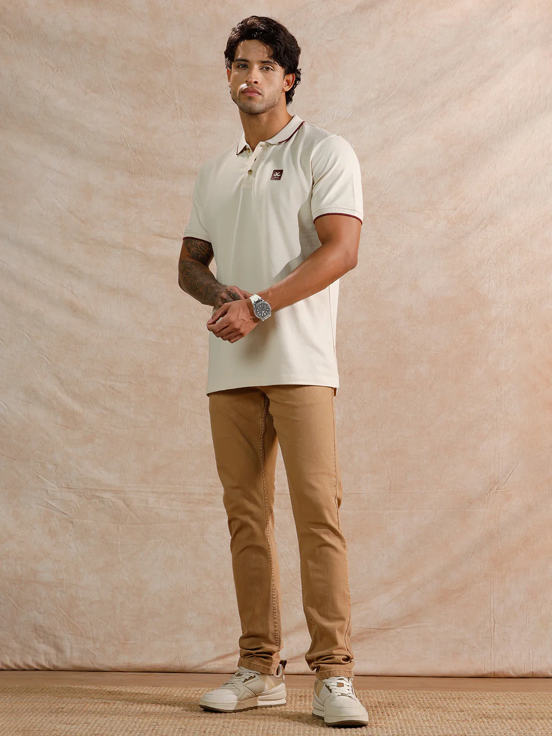 Tipping Collar Slim Fit Polo T-Shirt | Beige - Image 2