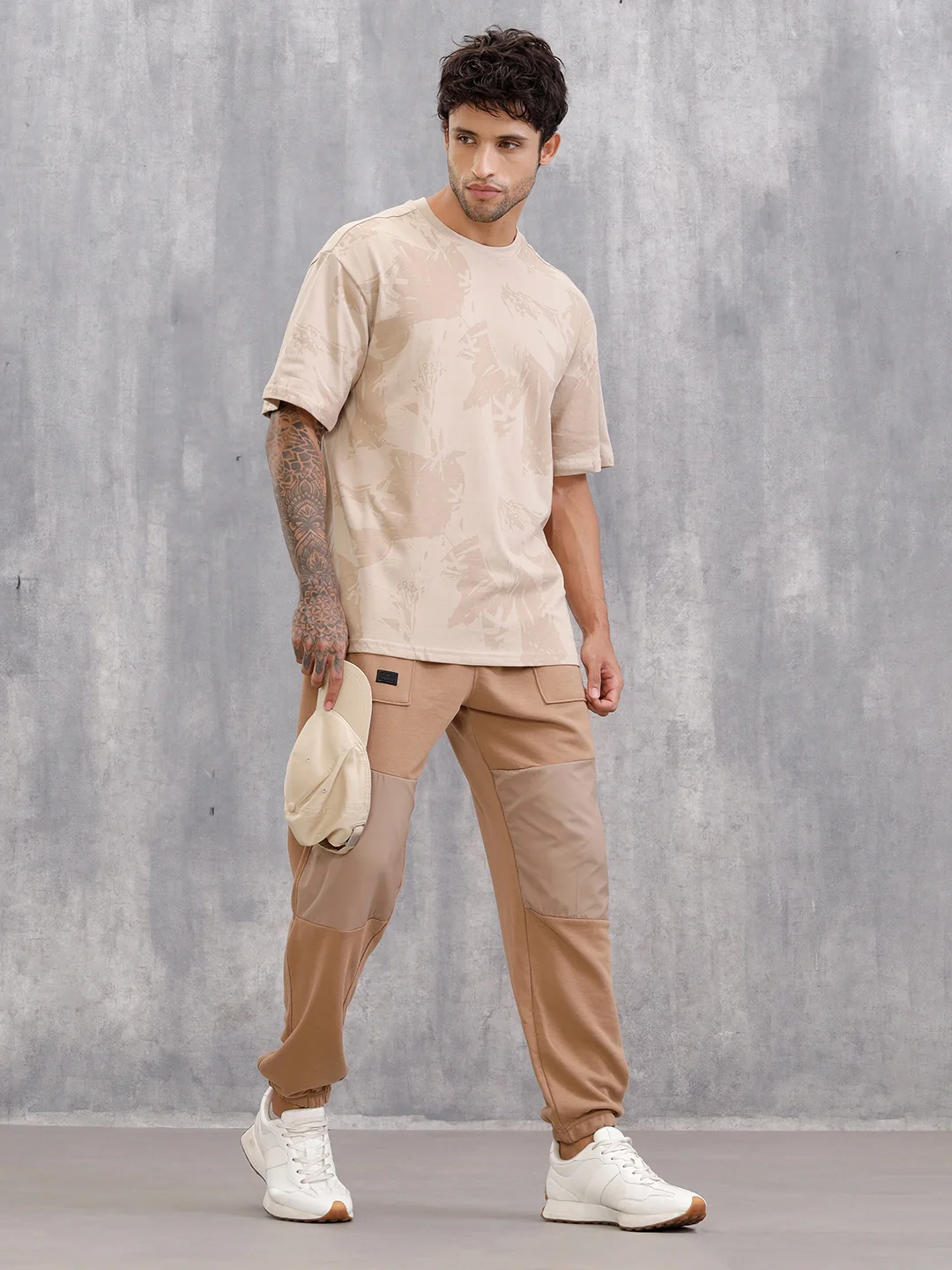 Tonal Aop Printed Oversized Fit T-shirt  | Khaki - Image 2