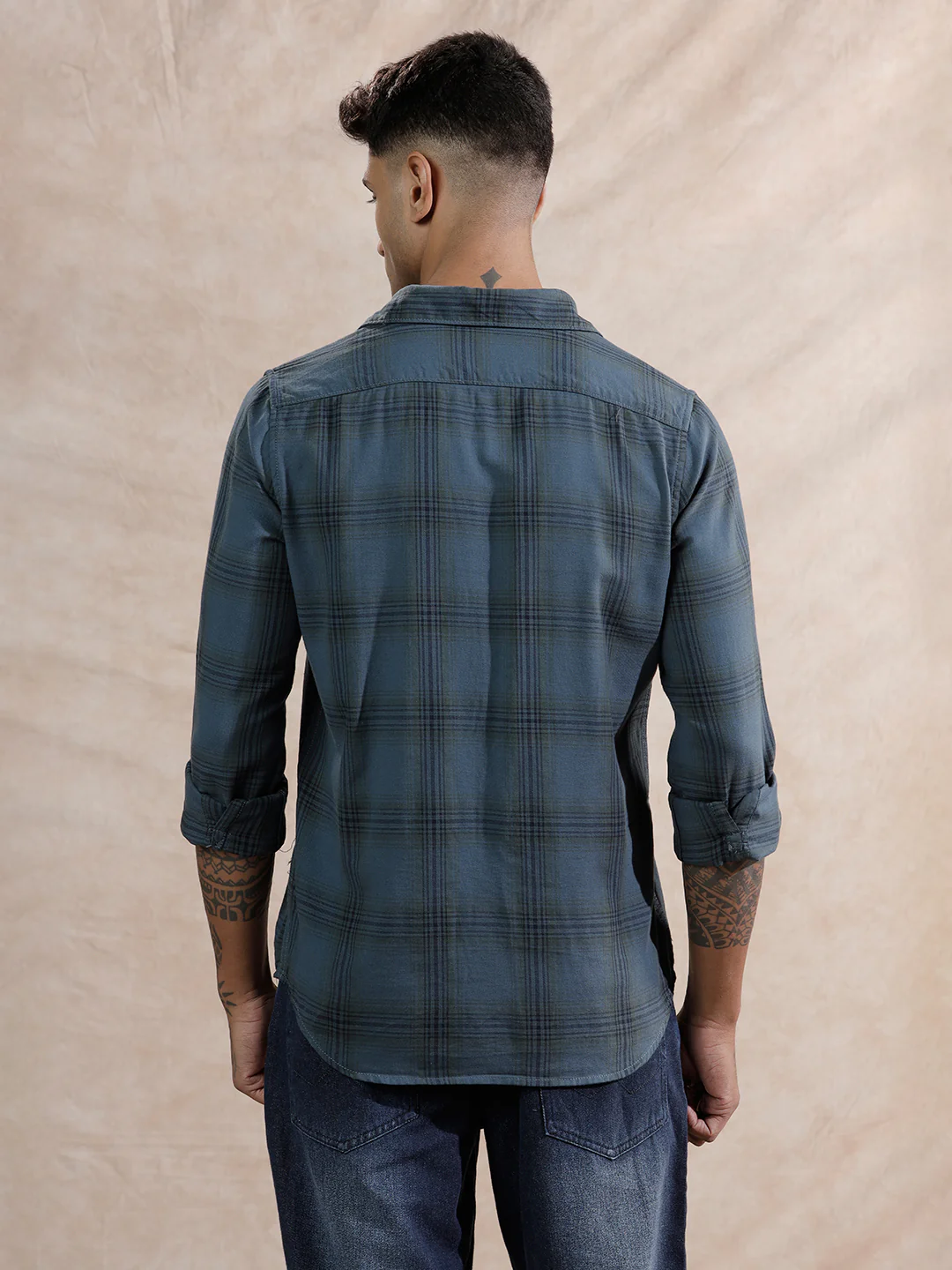 Tonal Checks Regular Fit Shirt | Blue - Image 3