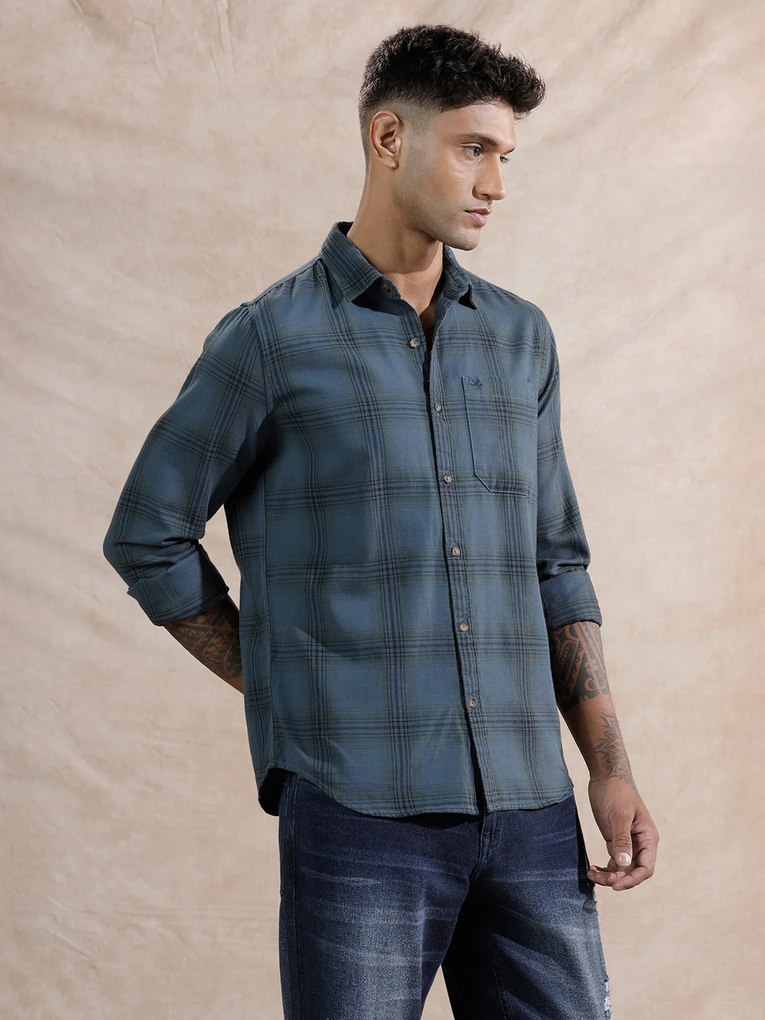 Tonal Checks Regular Fit Shirt | Blue - Image 4