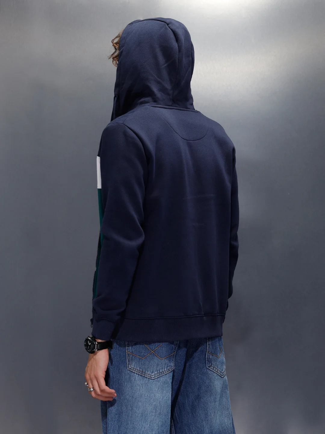 Tonal Colourblock Zipper Hoodie | Blue - Image 3