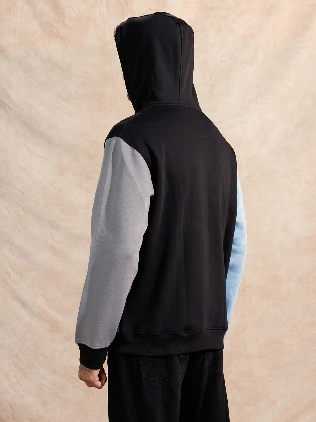 Tonal Colourblocked Hoodie | Black - Image 3