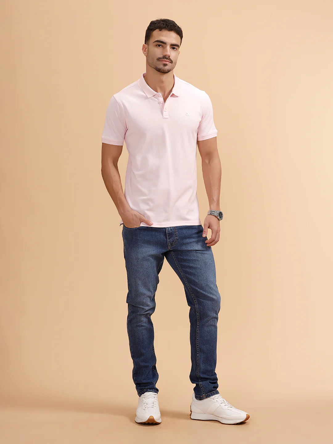 Tonal Logo Printed Slim Fit Polo T-Shirt I White - Image 2