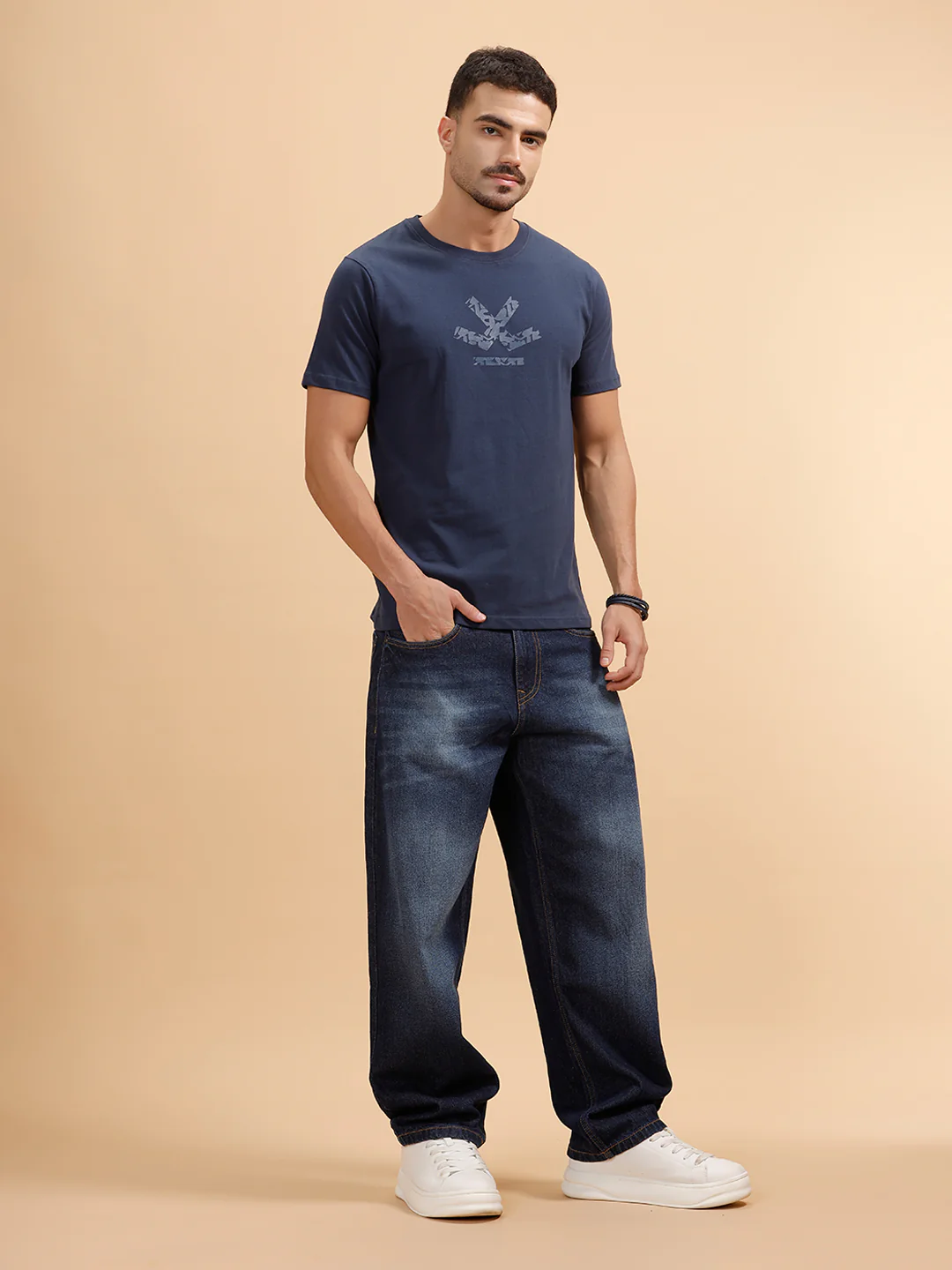 Tonal Logo Printed Slim Fit T-Shirt | Navy - Image 2