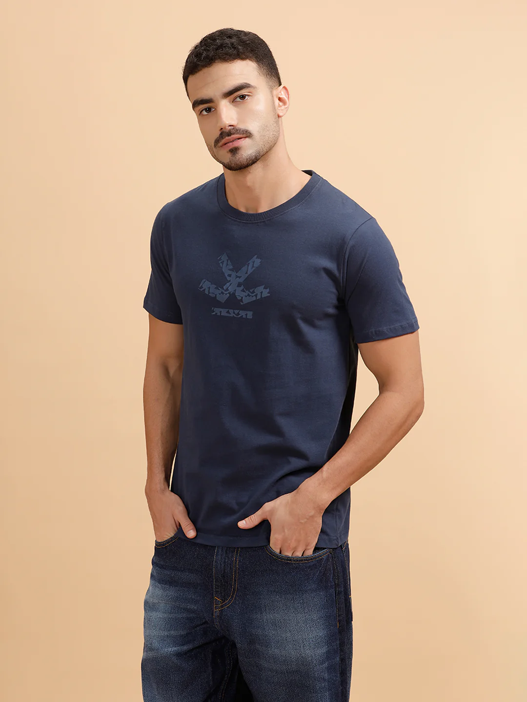 Tonal Logo Printed Slim Fit T-Shirt | Navy - Image 4