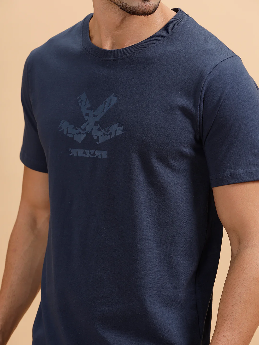 Tonal Logo Printed Slim Fit T-Shirt | Navy - Image 5