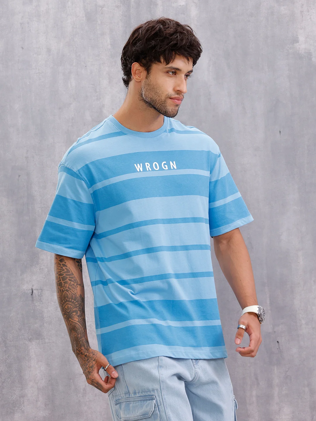 Tonal Printed All Over Striper Tee I Blue - Image 4