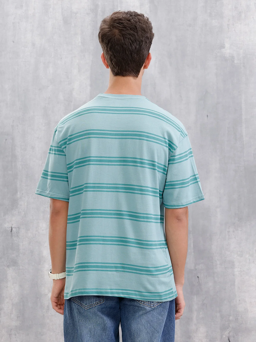 Tonal Printed All Over Striper Tee I Teal - Image 3