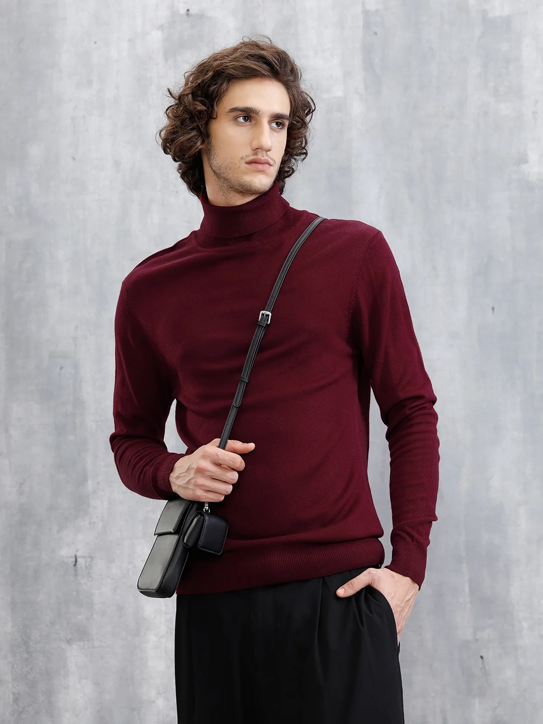 Turtle Neck Full Sleeve T-Shirt | Maroon - Image 3