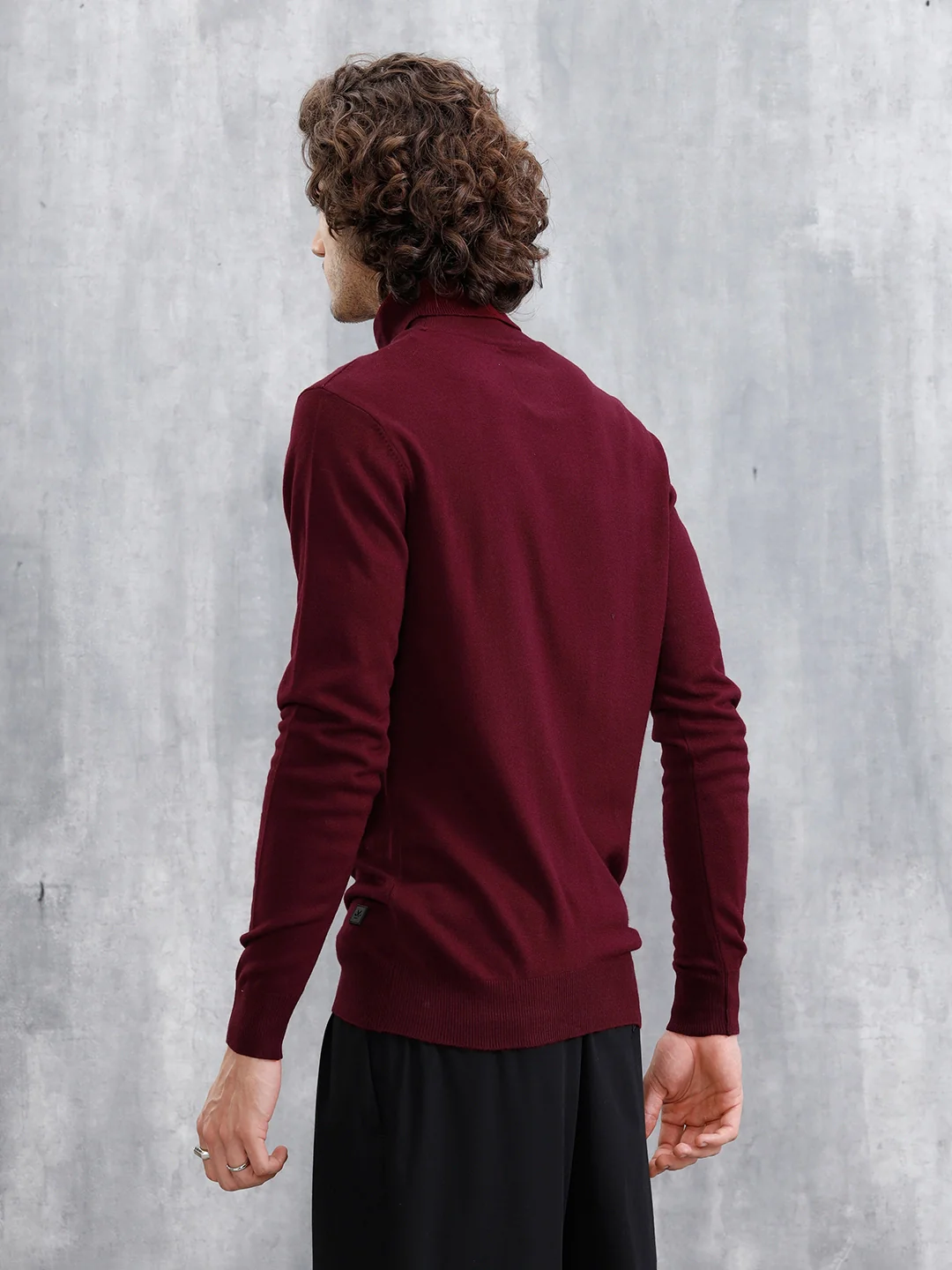 Turtle Neck Full Sleeve T-Shirt | Maroon - Image 5