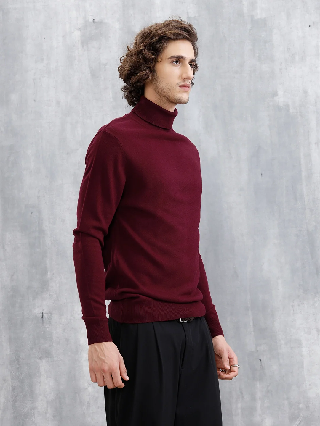 Turtle Neck Full Sleeve T-Shirt | Maroon - Image 6