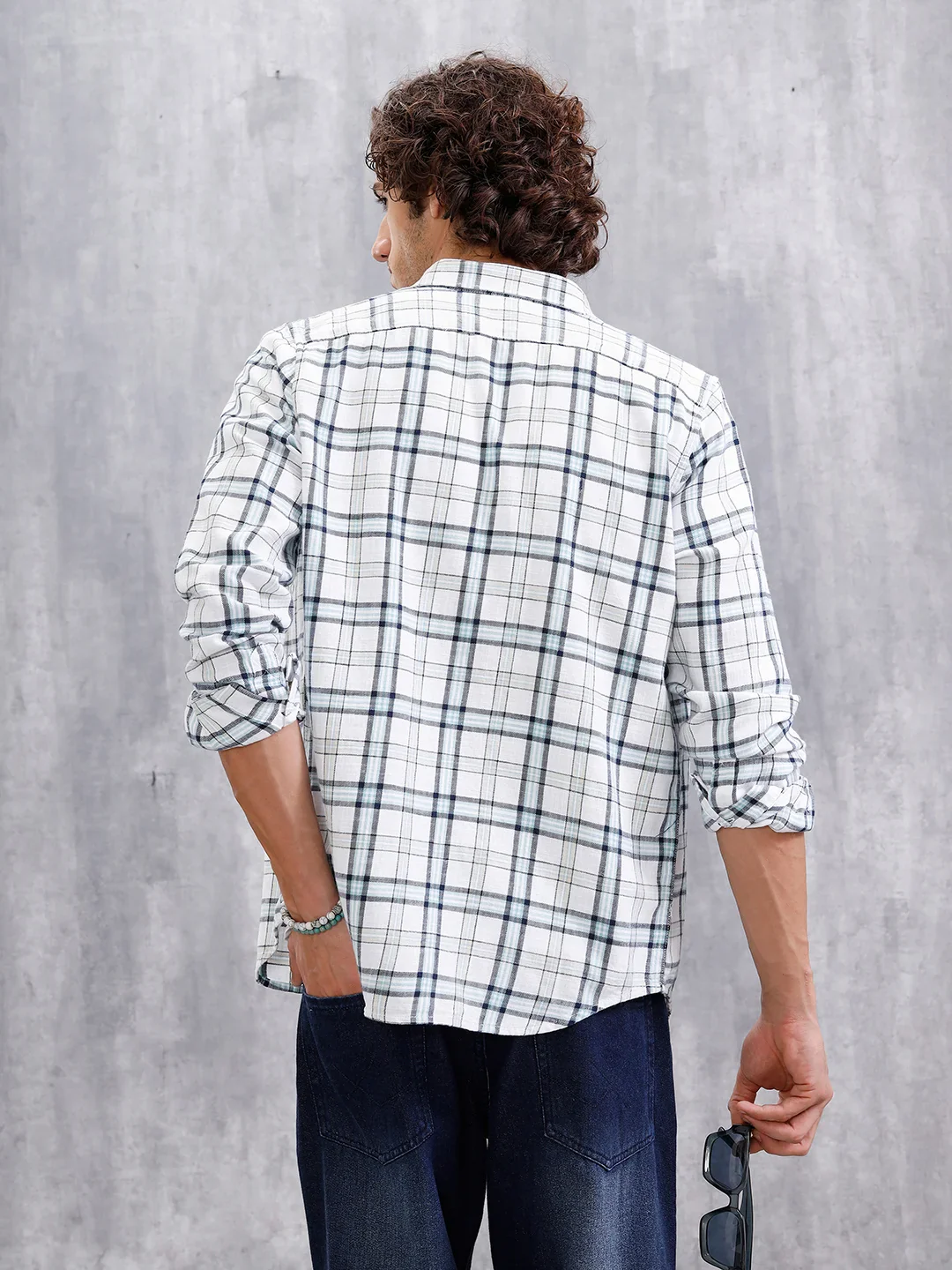 Twill Checkered Slim Fit Shirt | White - Image 5