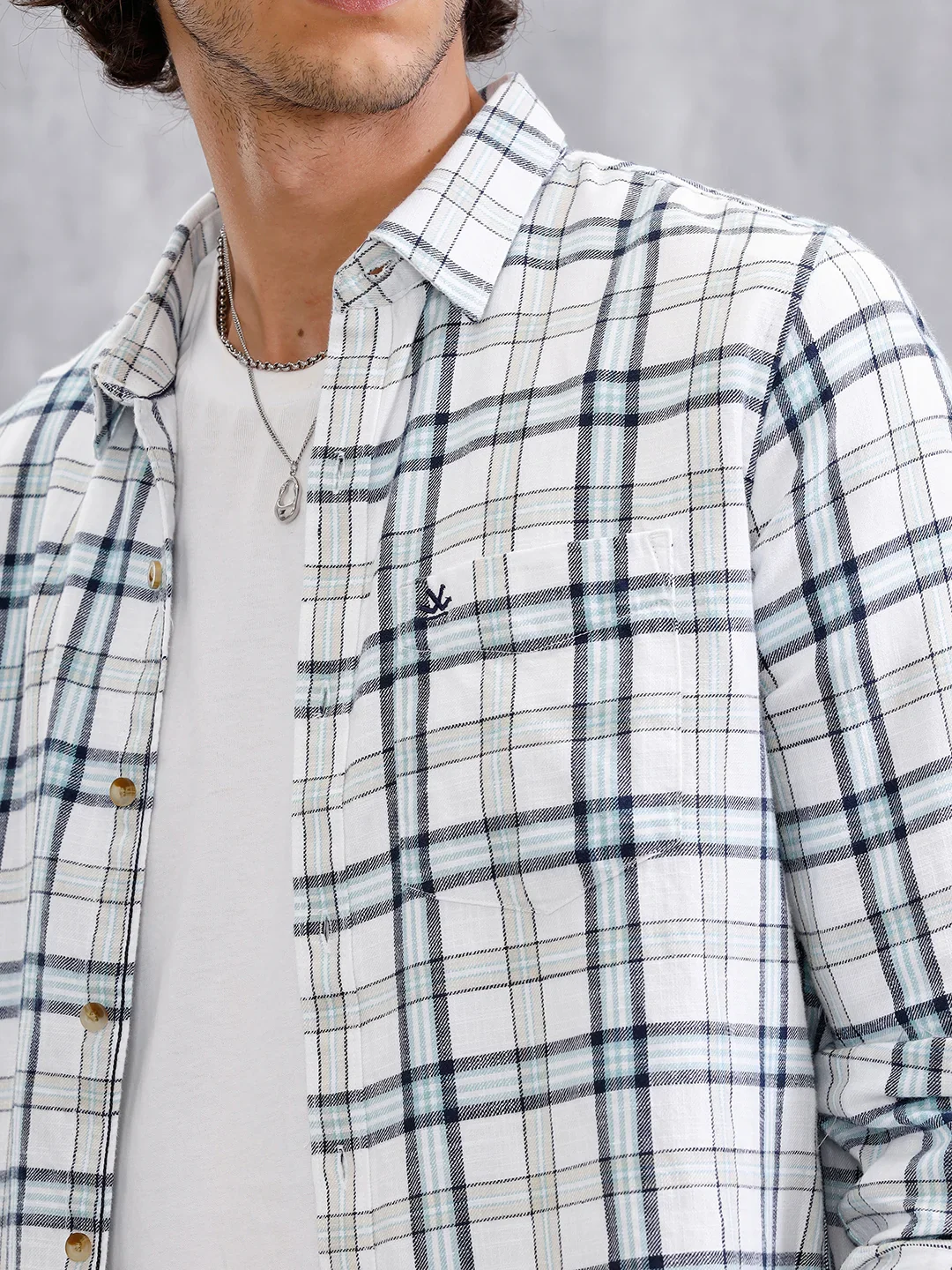 Twill Checkered Slim Fit Shirt | White - Image 7