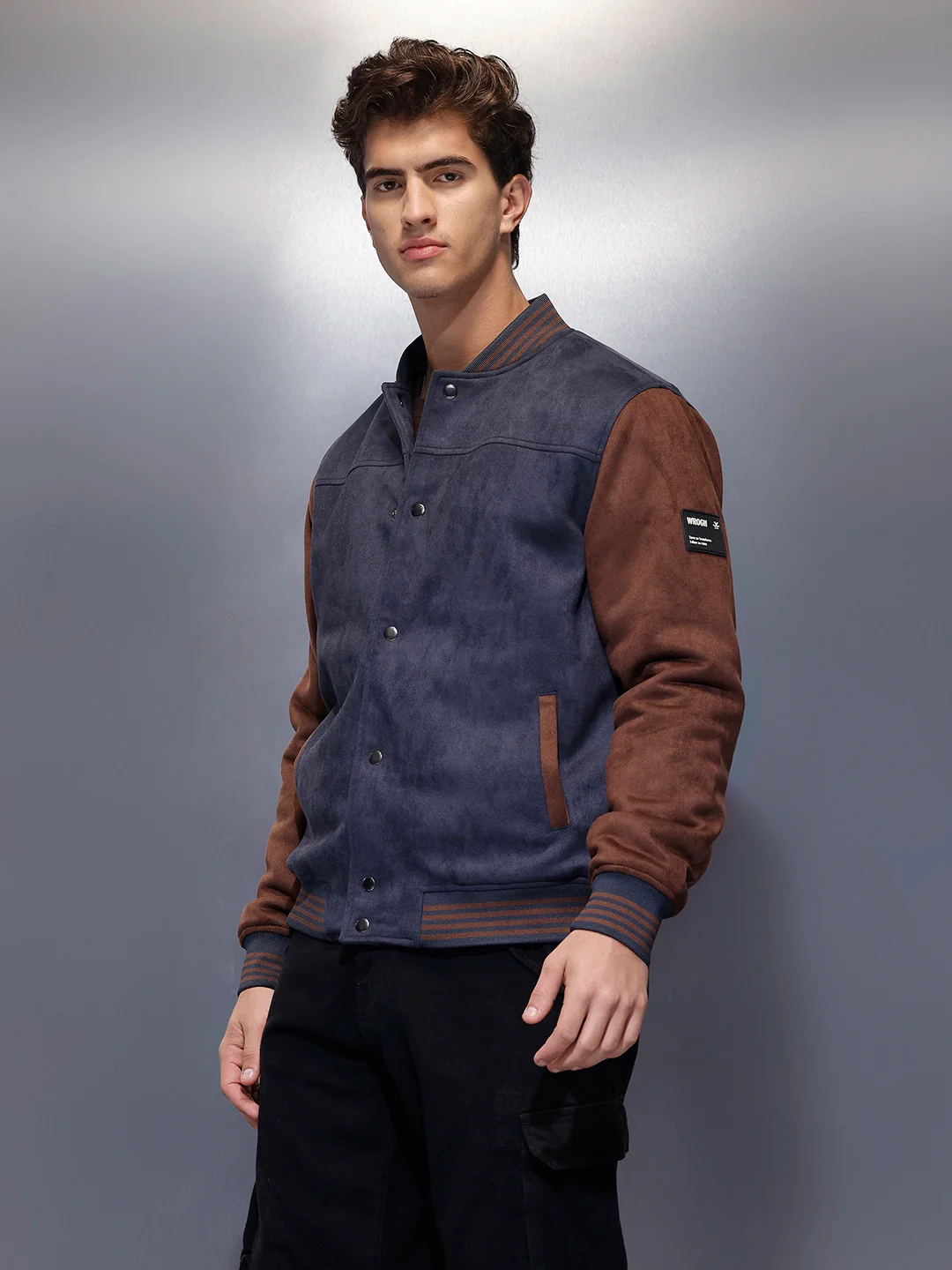 Two-tone suede finish jacket | Navy Blue - Image 4