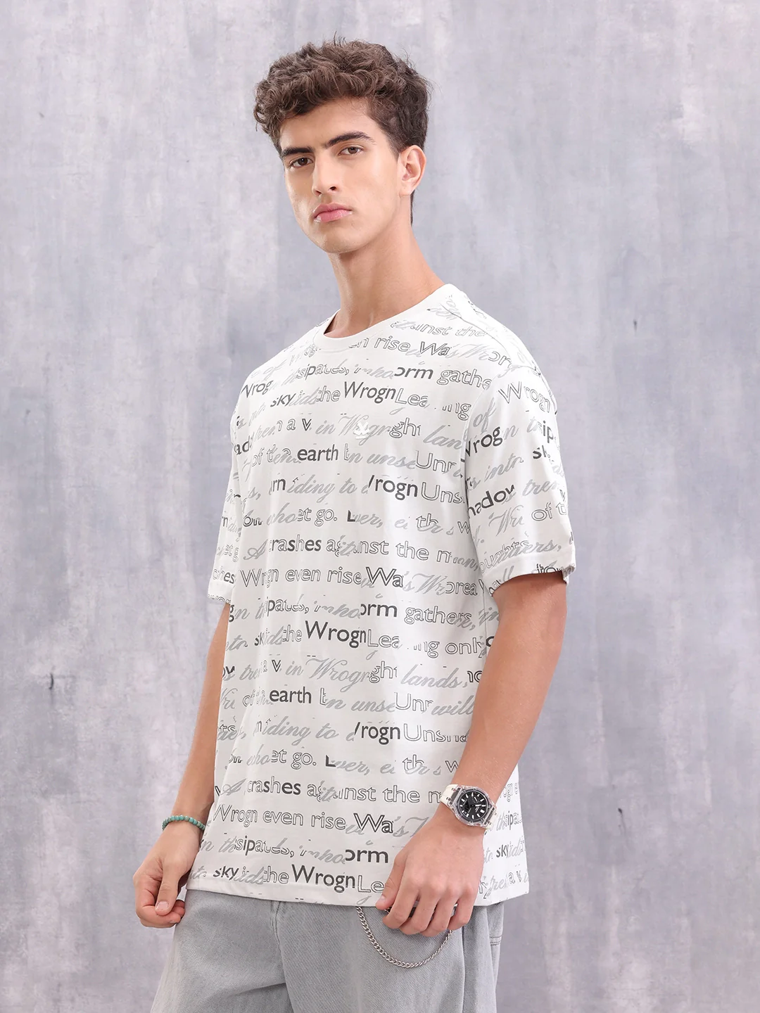 Typo Inspired Aop Oversized Fit T-shirt | Light Grey - Image 4