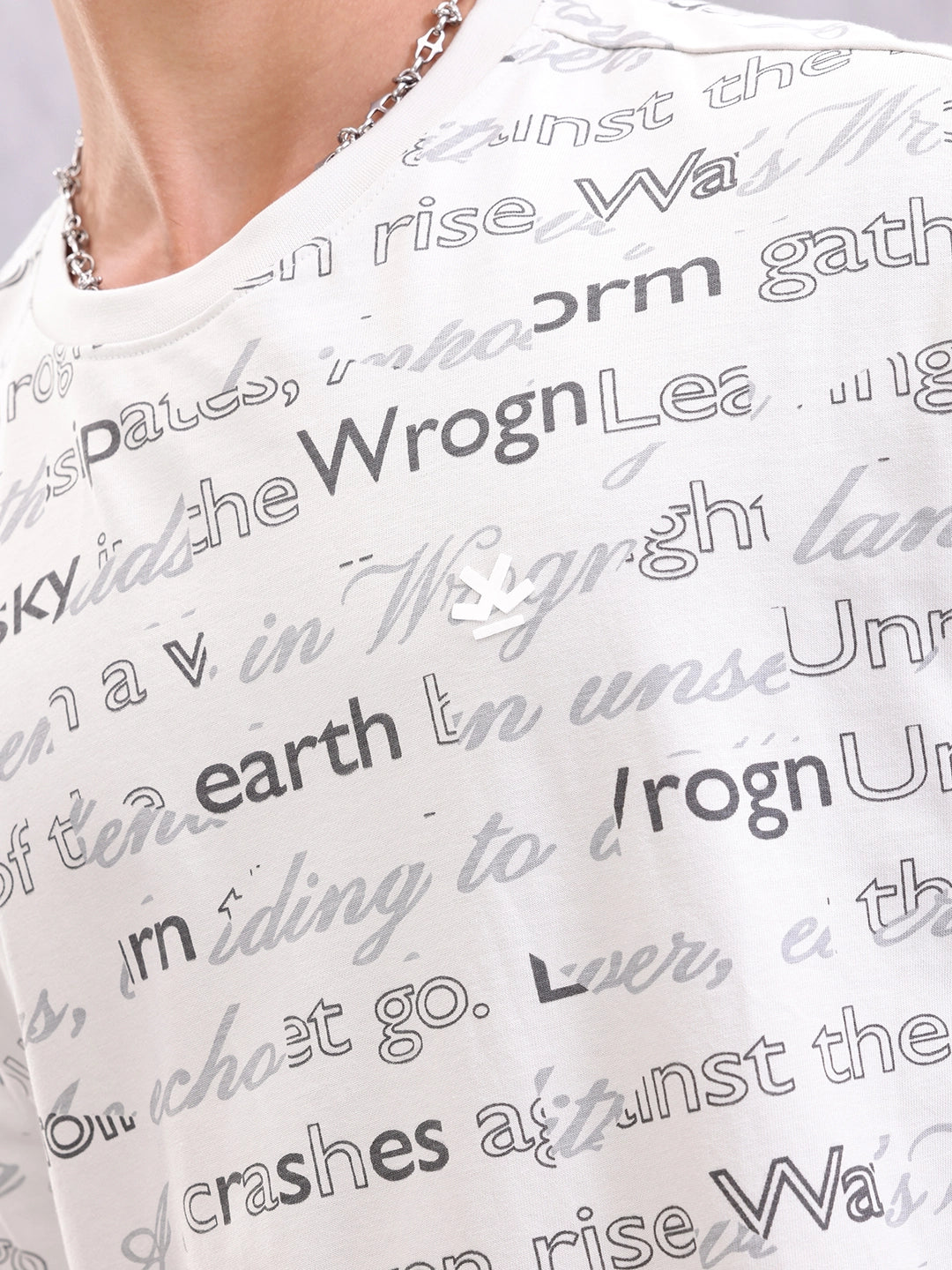 Typo Inspired Aop Oversized Fit T-shirt | Light Grey - Image 5