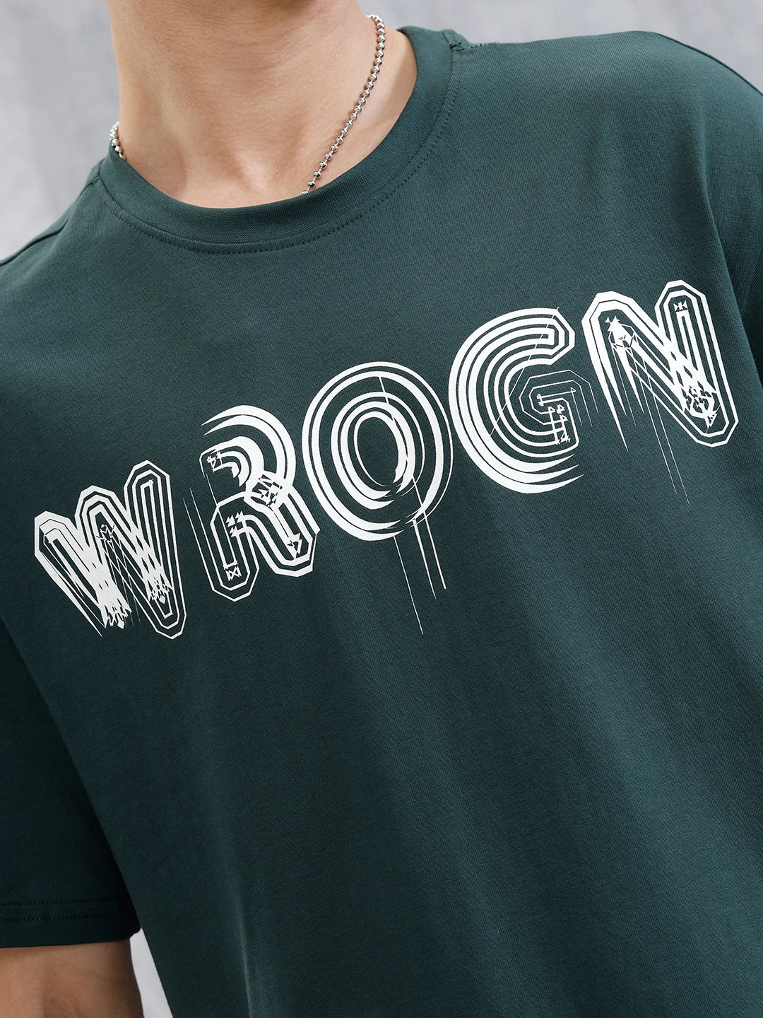 Typography Graphic Printed T-Shirt | Green - Image 5
