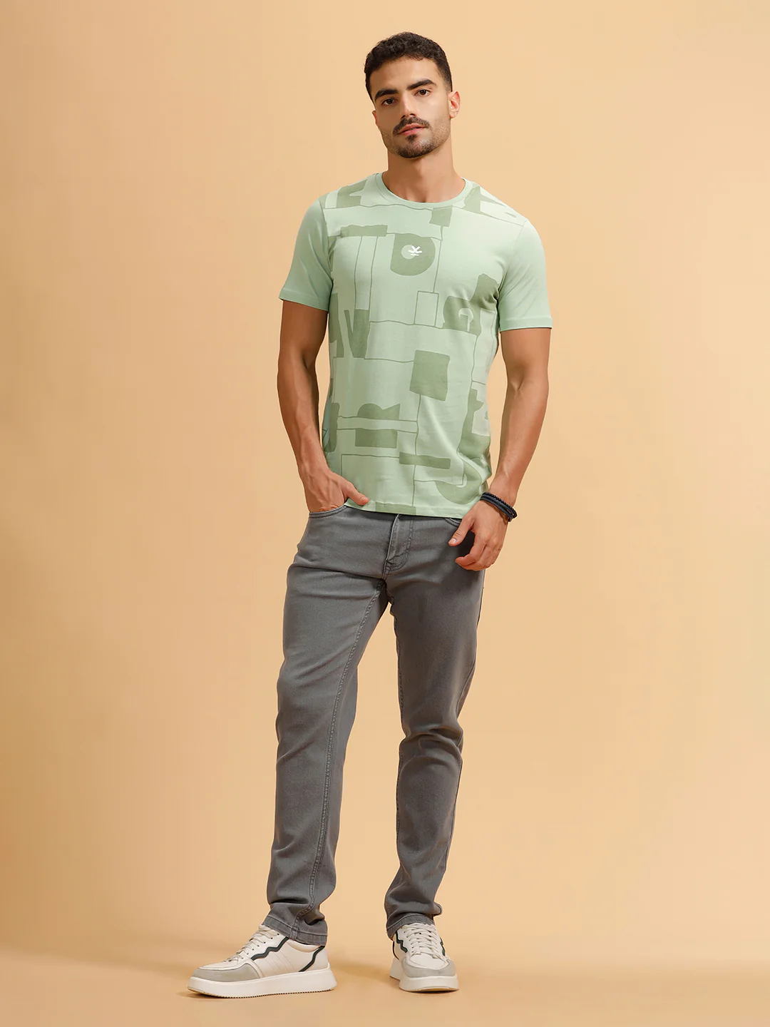 Typography Print Slim Fit T-Shirt | Light Green - Image 2