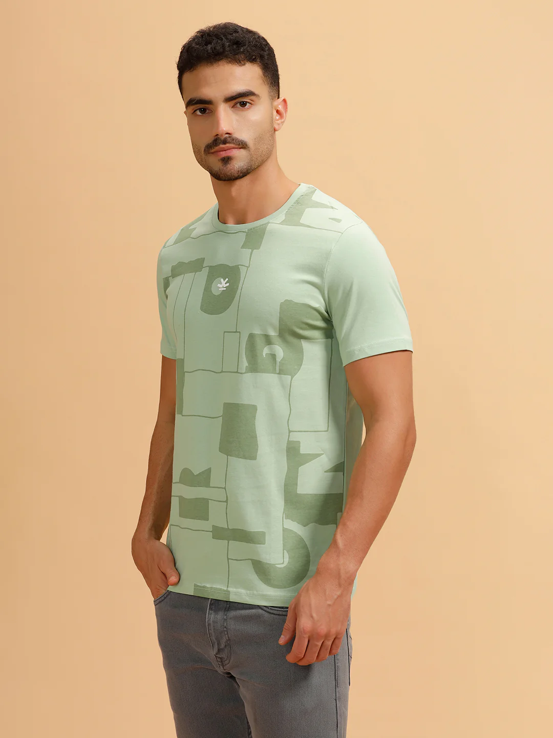 Typography Print Slim Fit T-Shirt | Light Green - Image 4