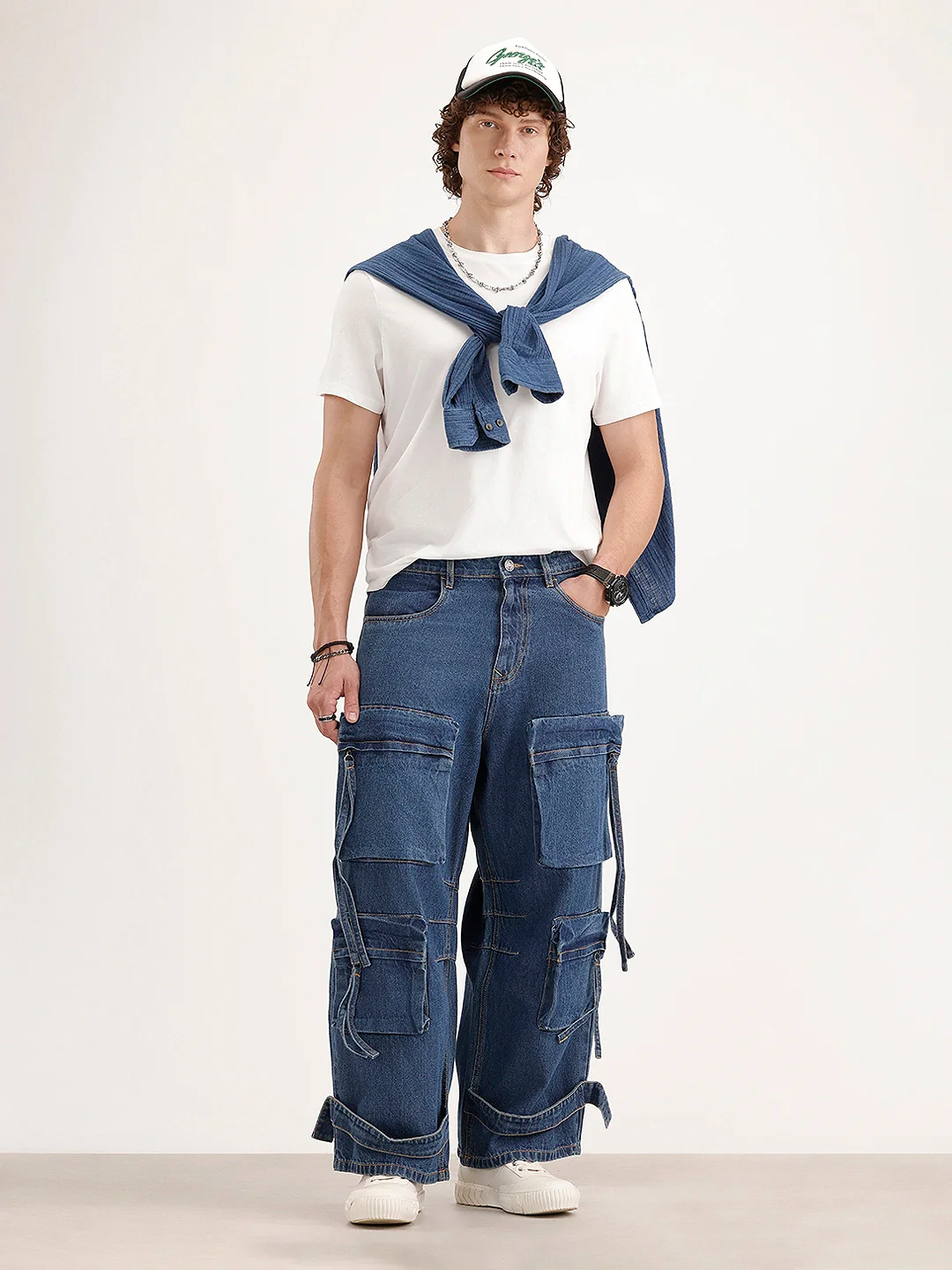 Baggy Fit Cargo Denim Jeans | Navy Blue - Image 2