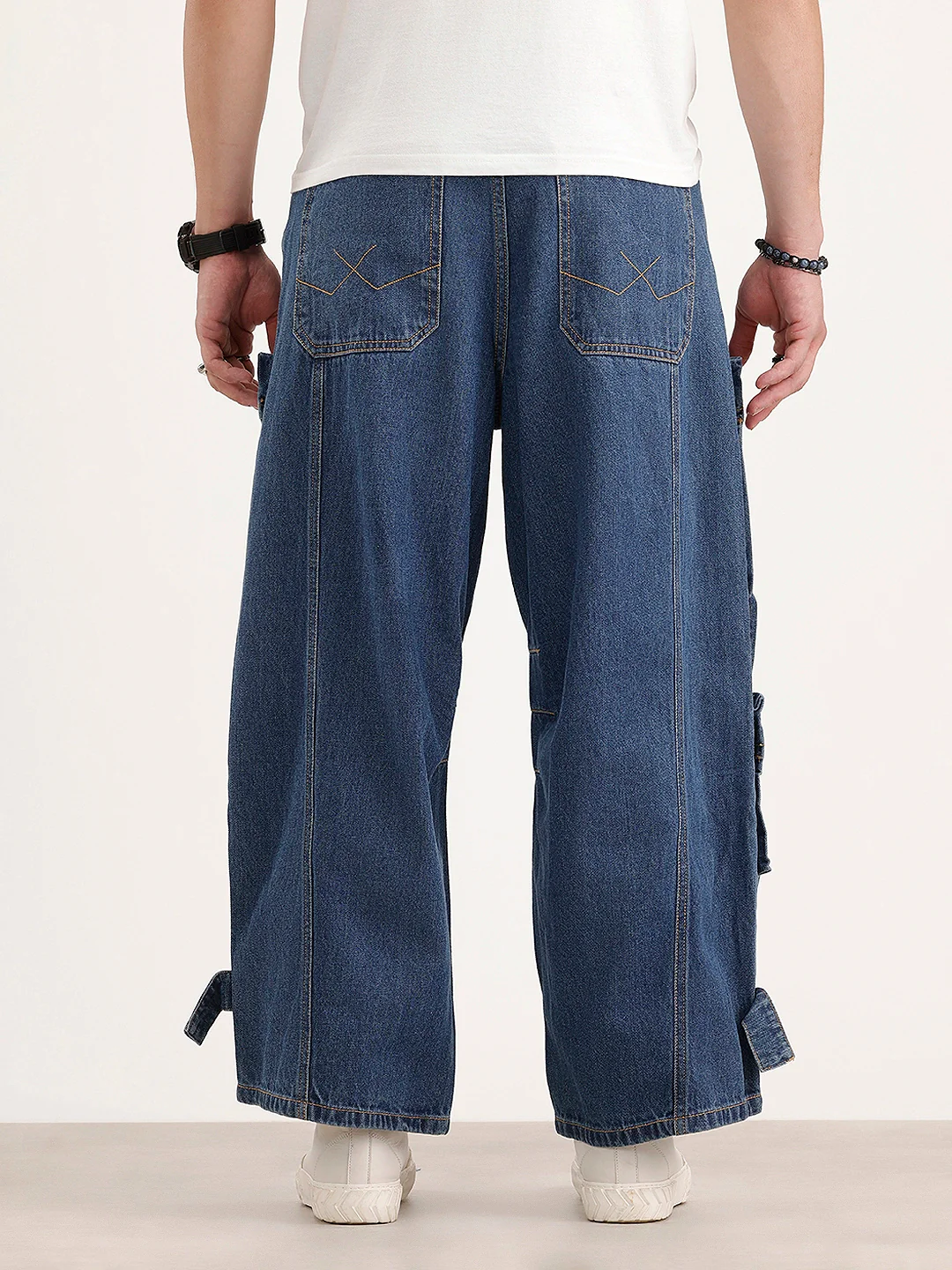 Baggy Fit Cargo Denim Jeans | Navy Blue - Image 3