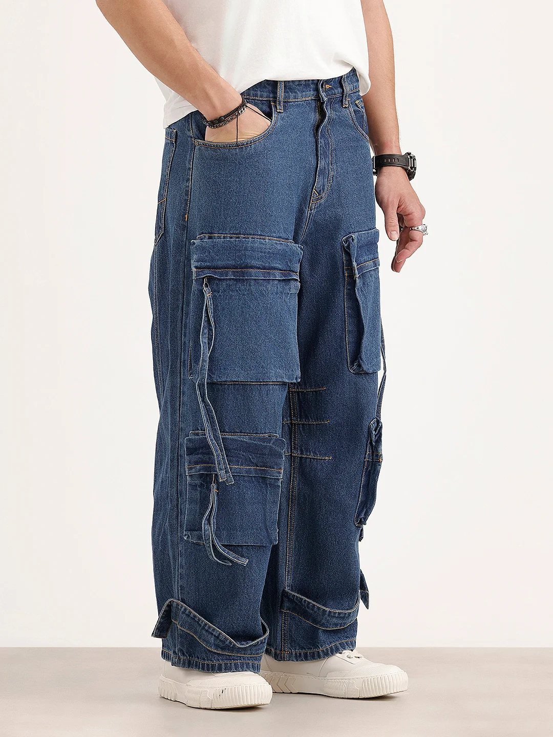Baggy Fit Cargo Denim Jeans | Navy Blue - Image 4