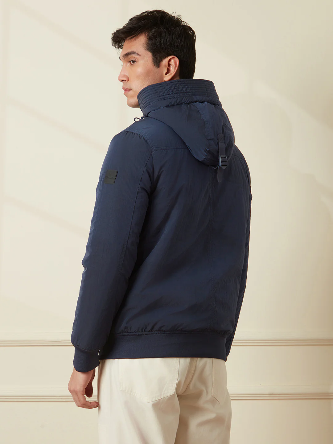Crushed Metallic Hooded Jacket | Navy Blue - Image 3