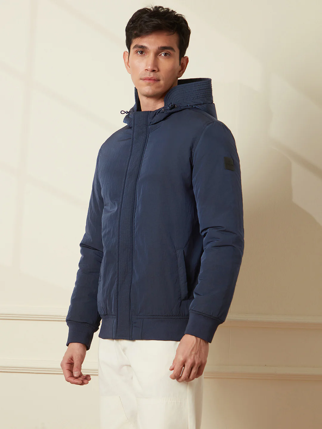 Crushed Metallic Hooded Jacket | Navy Blue - Image 4