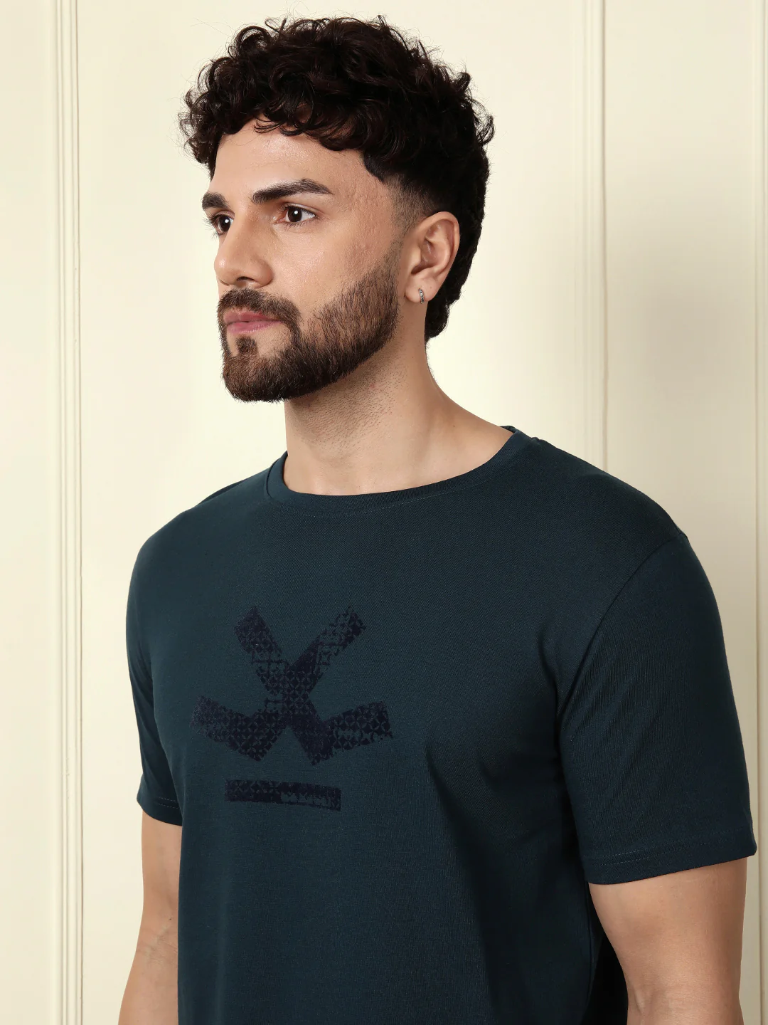 Flock Printed Tonal Logo T-Shirt | Teal - Image 5