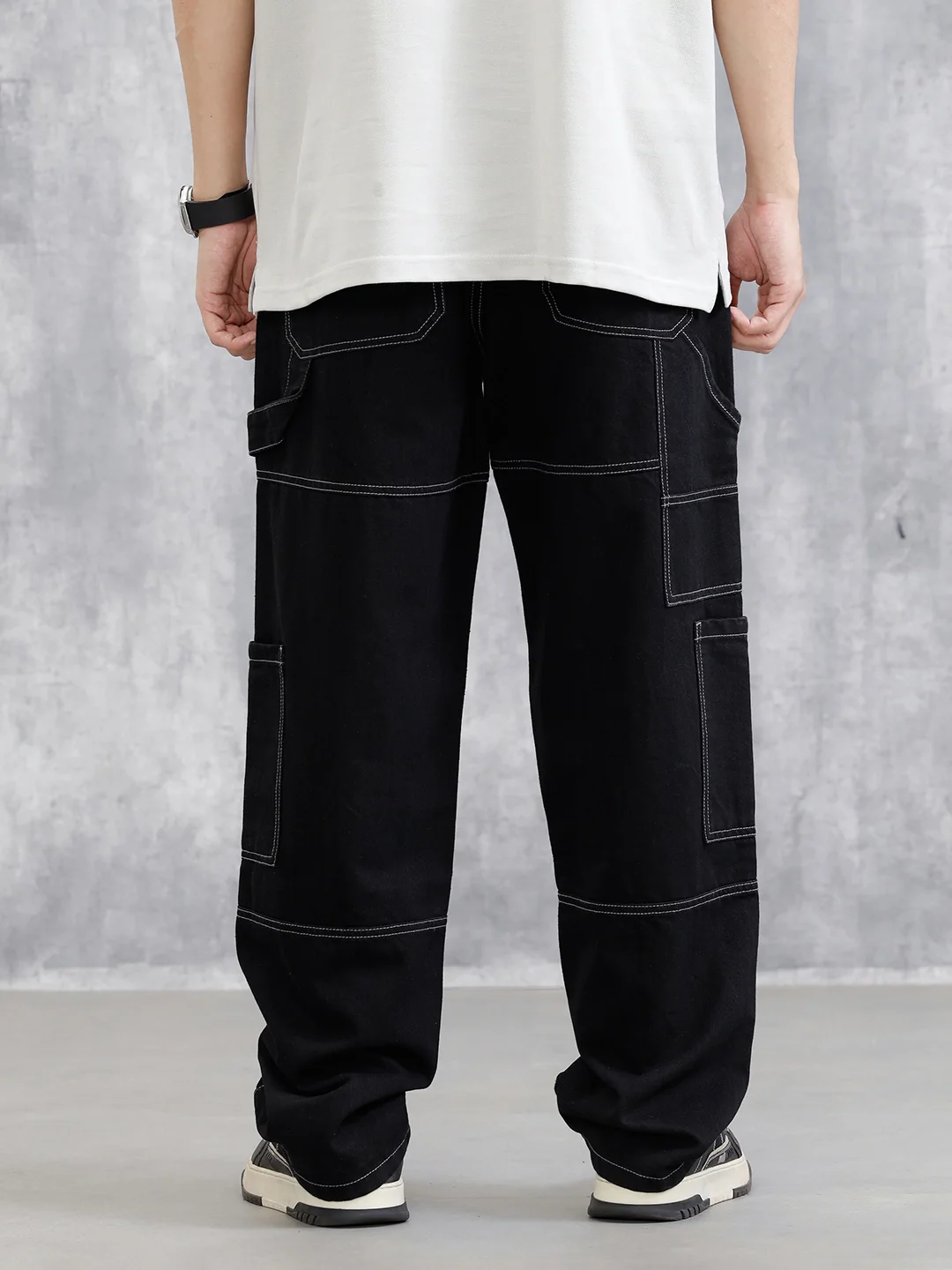 Utility Cargo Pants With Contrast Stitch | Black - Image 4