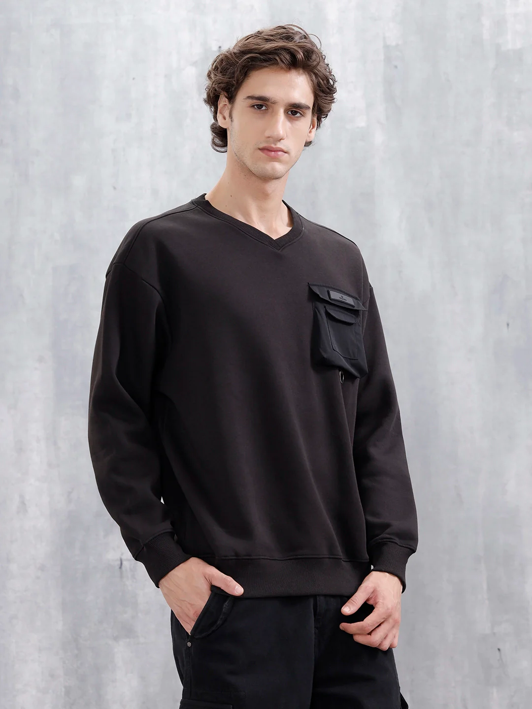 Utility Pocket Detail Casual Sweatshirt | Black - Image 4