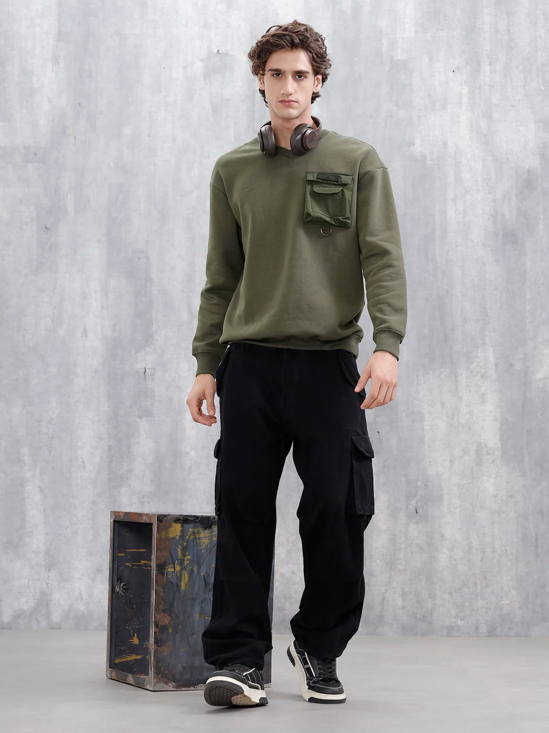 Utility Pocket Detail Casual Sweatshirt | Olive - Image 4