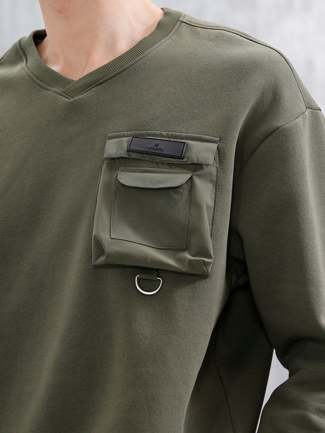 Utility Pocket Detail Casual Sweatshirt | Olive - Image 7