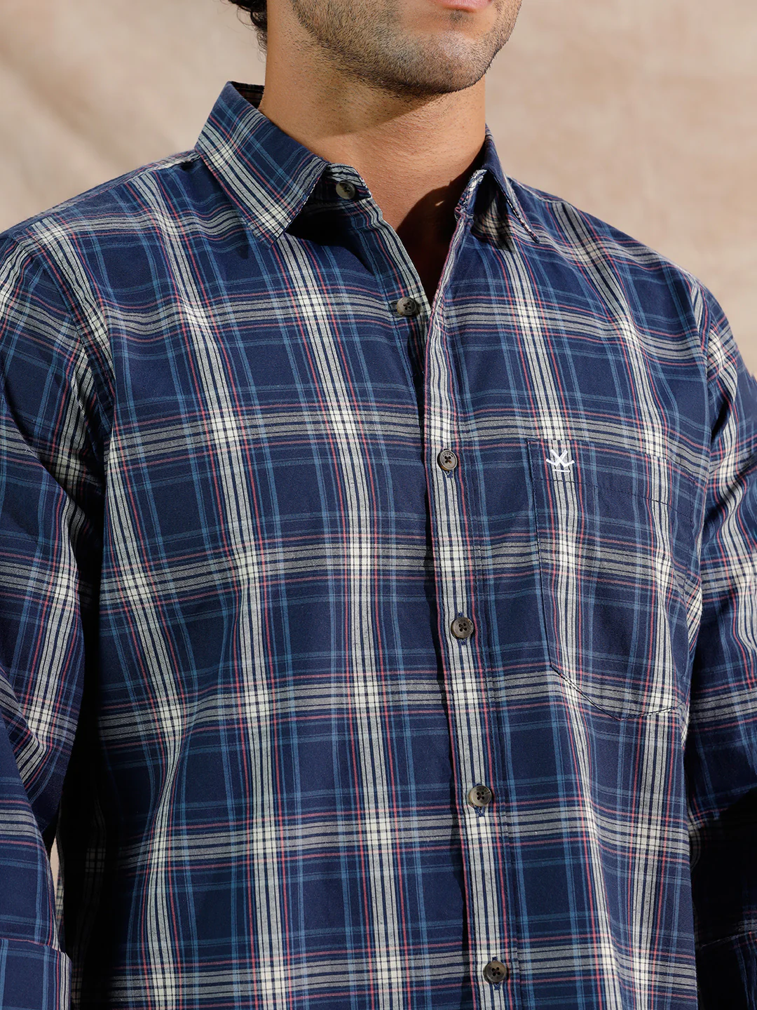 Variegated Checks Regular Fit Shirt  | Navy Blue - Image 5